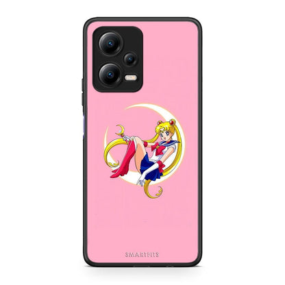 Θήκη Xiaomi Poco X5 5G Dual Moon Girl από τη Smartfits με σχέδιο στο πίσω μέρος και μαύρο περίβλημα | Xiaomi Poco X5 5G Dual Moon Girl Case with Colorful Back and Black Bezels