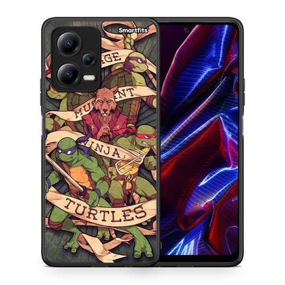 Θήκη Xiaomi Poco X5 5G Dual Ninja Turtles από τη Smartfits με σχέδιο στο πίσω μέρος και μαύρο περίβλημα | Xiaomi Poco X5 5G Dual Ninja Turtles Case with Colorful Back and Black Bezels