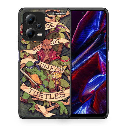 Θήκη Xiaomi Poco X5 5G Dual Ninja Turtles από τη Smartfits με σχέδιο στο πίσω μέρος και μαύρο περίβλημα | Xiaomi Poco X5 5G Dual Ninja Turtles Case with Colorful Back and Black Bezels