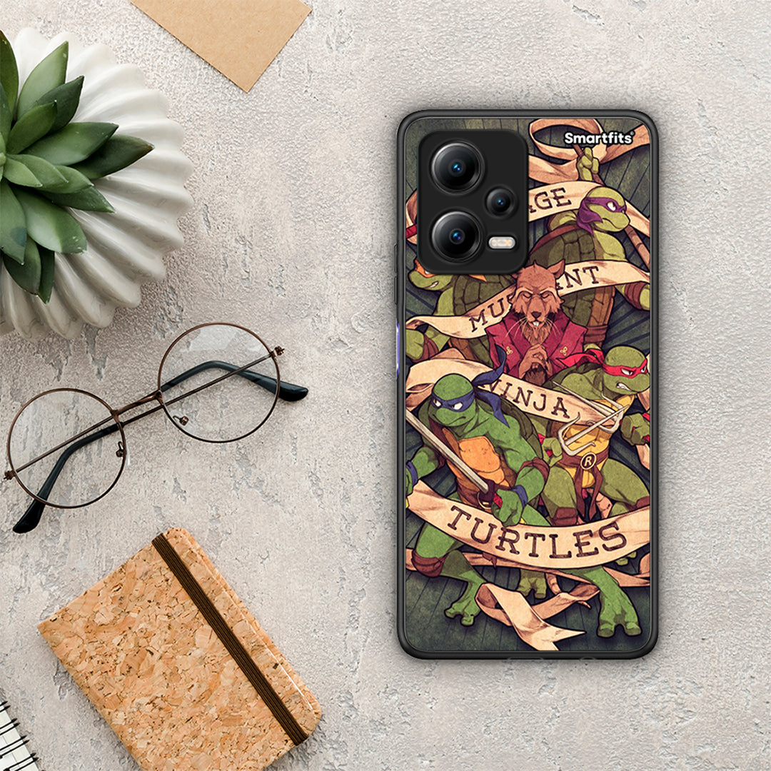 Θήκη Xiaomi Poco X5 5G Dual Ninja Turtles από τη Smartfits με σχέδιο στο πίσω μέρος και μαύρο περίβλημα | Xiaomi Poco X5 5G Dual Ninja Turtles Case with Colorful Back and Black Bezels