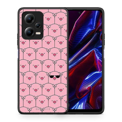 Θήκη Xiaomi Poco X5 5G Dual Pig Glasses από τη Smartfits με σχέδιο στο πίσω μέρος και μαύρο περίβλημα | Xiaomi Poco X5 5G Dual Pig Glasses Case with Colorful Back and Black Bezels