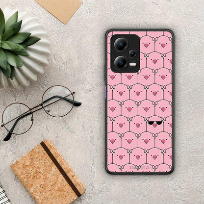 Θήκη Xiaomi Poco X5 5G Dual Pig Glasses από τη Smartfits με σχέδιο στο πίσω μέρος και μαύρο περίβλημα | Xiaomi Poco X5 5G Dual Pig Glasses Case with Colorful Back and Black Bezels