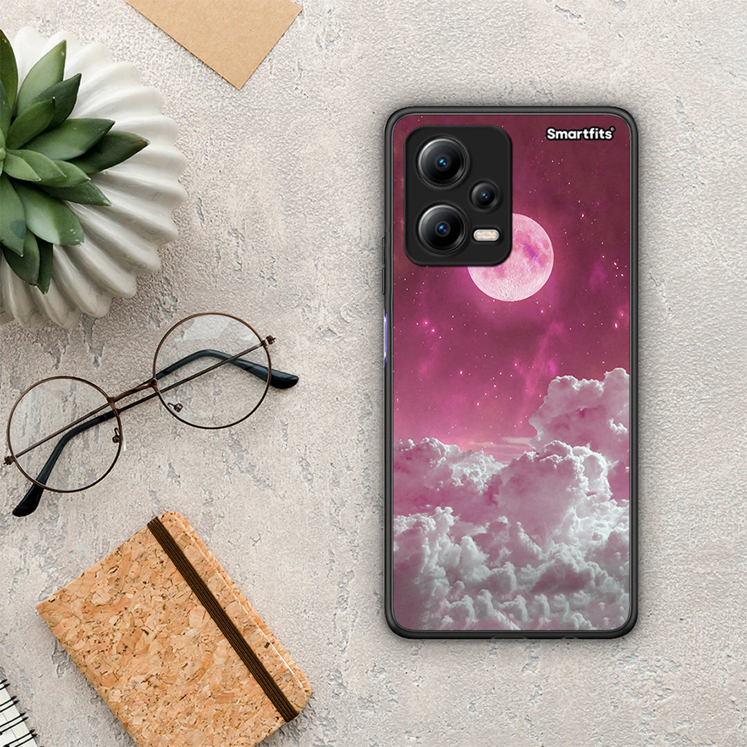 Θήκη Xiaomi Poco X5 5G Dual Pink Moon από τη Smartfits με σχέδιο στο πίσω μέρος και μαύρο περίβλημα | Xiaomi Poco X5 5G Dual Pink Moon Case with Colorful Back and Black Bezels
