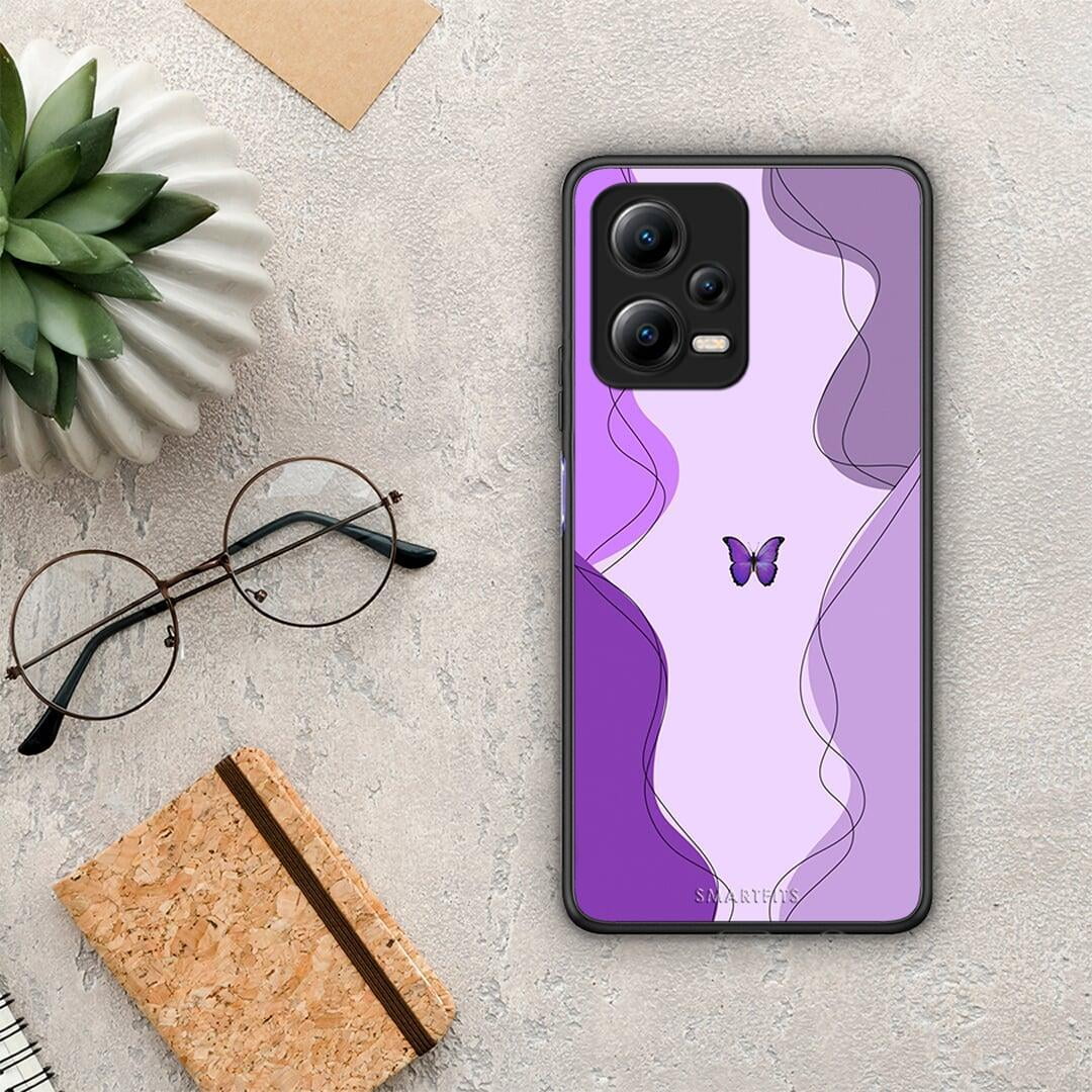 Θήκη Xiaomi Poco X5 5G Dual Purple Mariposa από τη Smartfits με σχέδιο στο πίσω μέρος και μαύρο περίβλημα | Xiaomi Poco X5 5G Dual Purple Mariposa Case with Colorful Back and Black Bezels