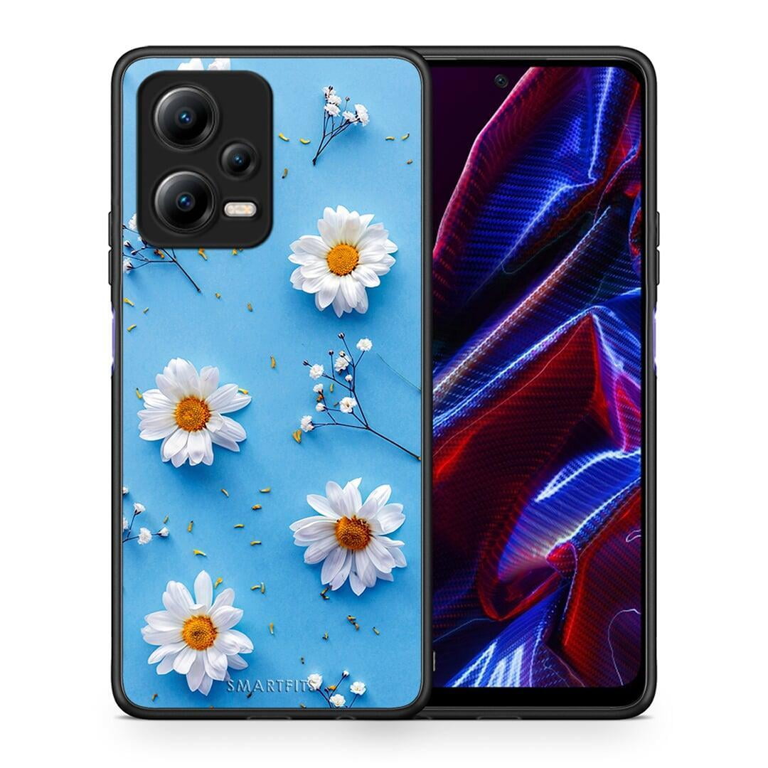 Θήκη Xiaomi Poco X5 5G Dual Real Daisies από τη Smartfits με σχέδιο στο πίσω μέρος και μαύρο περίβλημα | Xiaomi Poco X5 5G Dual Real Daisies Case with Colorful Back and Black Bezels