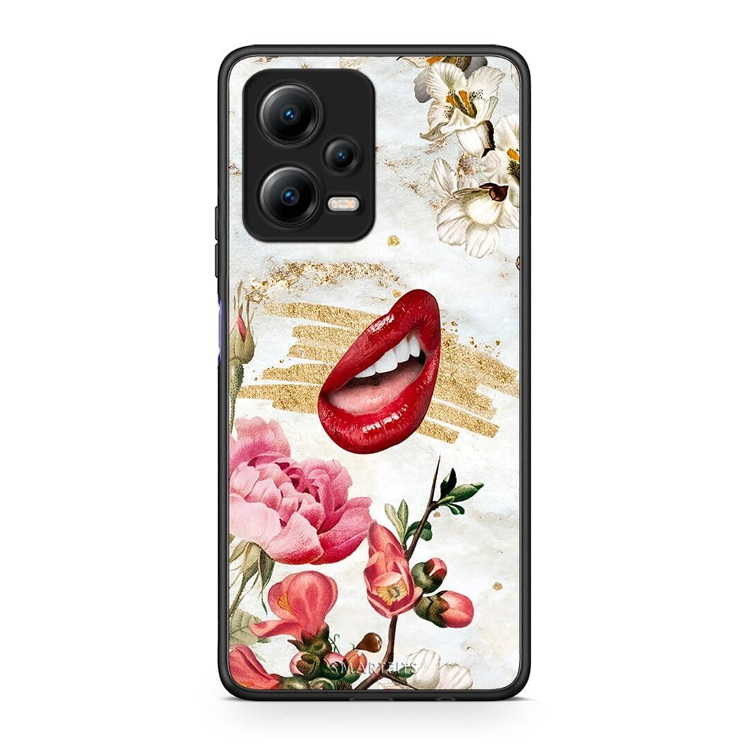 Θήκη Xiaomi Poco X5 5G Dual Red Lips από τη Smartfits με σχέδιο στο πίσω μέρος και μαύρο περίβλημα | Xiaomi Poco X5 5G Dual Red Lips Case with Colorful Back and Black Bezels