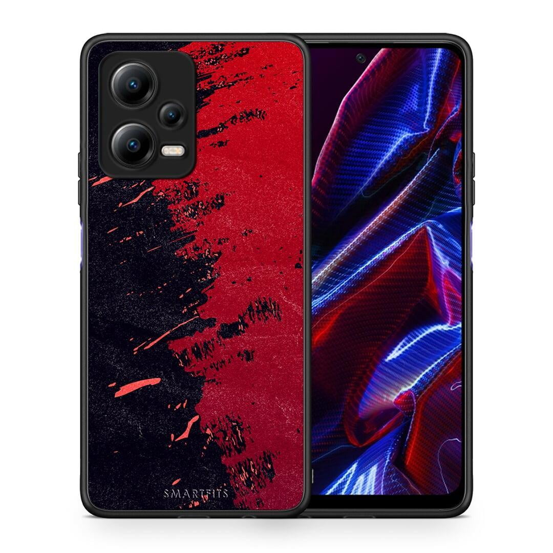 Θήκη Xiaomi Poco X5 5G Dual Red Paint από τη Smartfits με σχέδιο στο πίσω μέρος και μαύρο περίβλημα | Xiaomi Poco X5 5G Dual Red Paint Case with Colorful Back and Black Bezels
