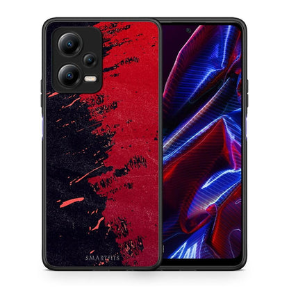 Θήκη Xiaomi Poco X5 5G Dual Red Paint από τη Smartfits με σχέδιο στο πίσω μέρος και μαύρο περίβλημα | Xiaomi Poco X5 5G Dual Red Paint Case with Colorful Back and Black Bezels