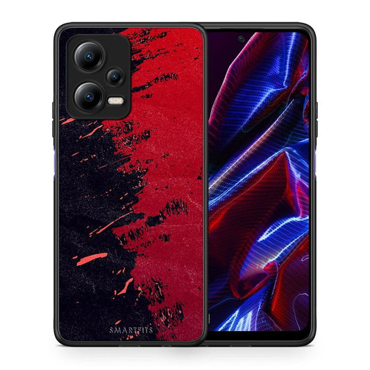 Θήκη Xiaomi Poco X5 5G Dual Red Paint από τη Smartfits με σχέδιο στο πίσω μέρος και μαύρο περίβλημα | Xiaomi Poco X5 5G Dual Red Paint Case with Colorful Back and Black Bezels