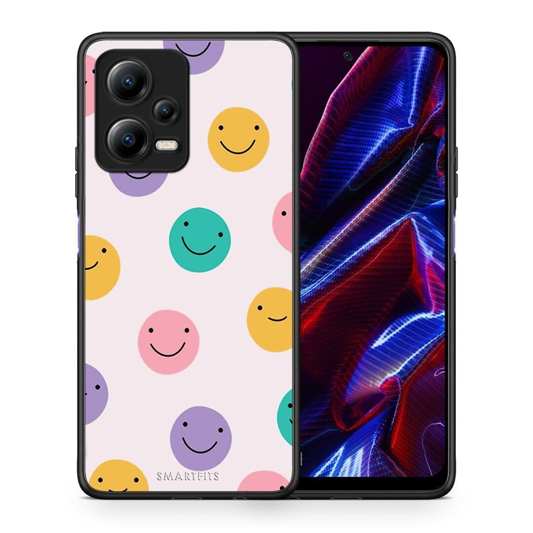 Θήκη Xiaomi Poco X5 5G Dual Smiley Faces από τη Smartfits με σχέδιο στο πίσω μέρος και μαύρο περίβλημα | Xiaomi Poco X5 5G Dual Smiley Faces Case with Colorful Back and Black Bezels