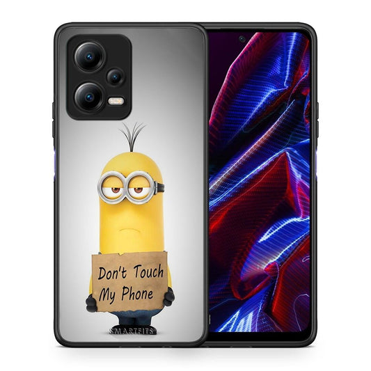 Θήκη Xiaomi Poco X5 5G Dual Text Minion από τη Smartfits με σχέδιο στο πίσω μέρος και μαύρο περίβλημα | Xiaomi Poco X5 5G Dual Text Minion Case with Colorful Back and Black Bezels