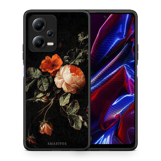 Θήκη Xiaomi Poco X5 5G Dual Vintage Roses από τη Smartfits με σχέδιο στο πίσω μέρος και μαύρο περίβλημα | Xiaomi Poco X5 5G Dual Vintage Roses Case with Colorful Back and Black Bezels
