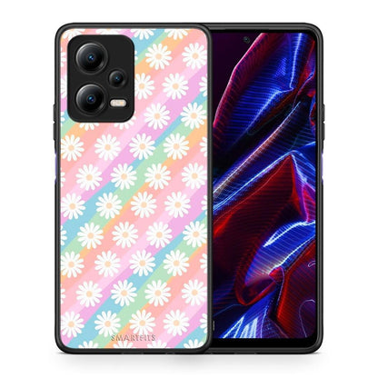 Θήκη Xiaomi Poco X5 5G Dual White Daisies από τη Smartfits με σχέδιο στο πίσω μέρος και μαύρο περίβλημα | Xiaomi Poco X5 5G Dual White Daisies Case with Colorful Back and Black Bezels