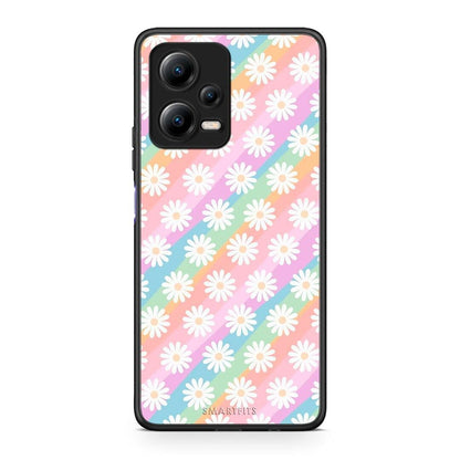 Θήκη Xiaomi Poco X5 5G Dual White Daisies από τη Smartfits με σχέδιο στο πίσω μέρος και μαύρο περίβλημα | Xiaomi Poco X5 5G Dual White Daisies Case with Colorful Back and Black Bezels