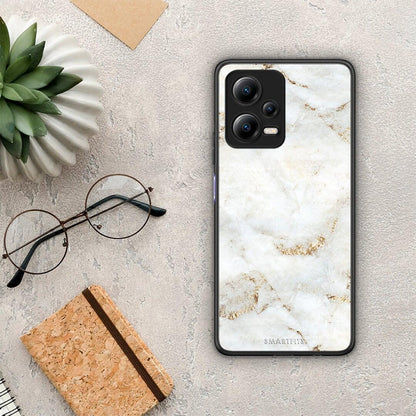 Θήκη Xiaomi Poco X5 5G Dual White Gold Marble από τη Smartfits με σχέδιο στο πίσω μέρος και μαύρο περίβλημα | Xiaomi Poco X5 5G Dual White Gold Marble Case with Colorful Back and Black Bezels