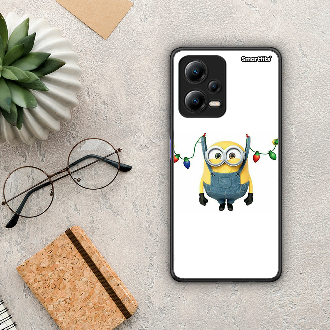 Θήκη Xiaomi Poco X5 5G Dual Xmas Minion Lights από τη Smartfits με σχέδιο στο πίσω μέρος και μαύρο περίβλημα | Xiaomi Poco X5 5G Dual Xmas Minion Lights Case with Colorful Back and Black Bezels