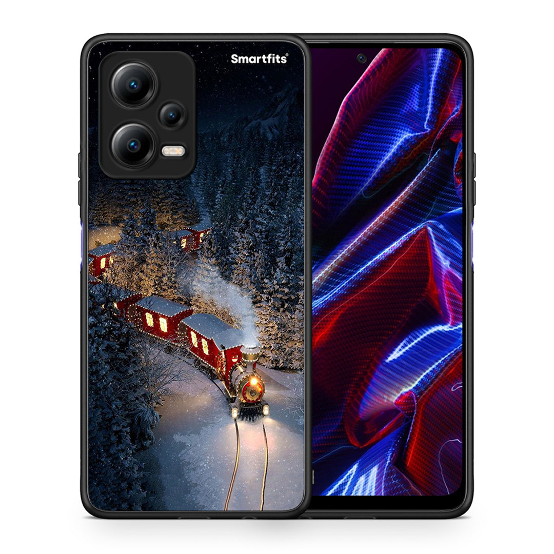 Θήκη Xiaomi Poco X5 5G Dual Xmas Train από τη Smartfits με σχέδιο στο πίσω μέρος και μαύρο περίβλημα | Xiaomi Poco X5 5G Dual Xmas Train Case with Colorful Back and Black Bezels