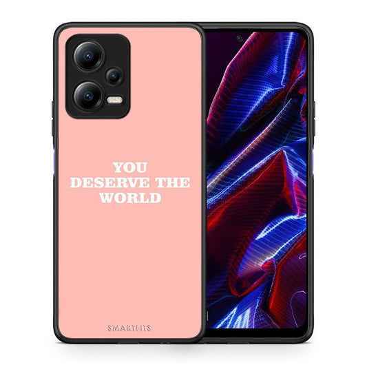 Θήκη Xiaomi Poco X5 5G Dual You Deserve The World από τη Smartfits με σχέδιο στο πίσω μέρος και μαύρο περίβλημα | Xiaomi Poco X5 5G Dual You Deserve The World Case with Colorful Back and Black Bezels