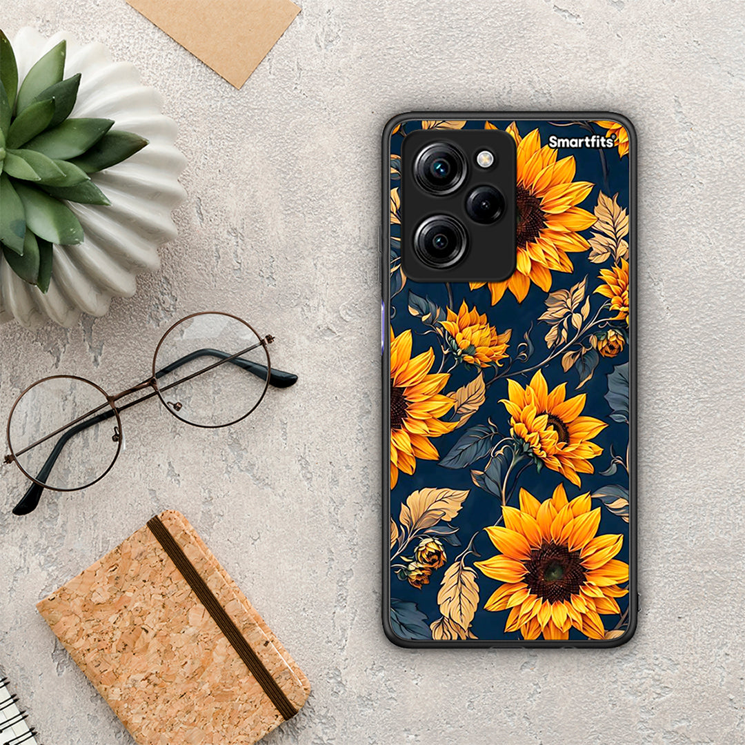 Θήκη Xiaomi Poco X5 Pro 5G Dual Autumn Sunflowers από τη Smartfits με σχέδιο στο πίσω μέρος και μαύρο περίβλημα | Xiaomi Poco X5 Pro 5G Dual Autumn Sunflowers Case with Colorful Back and Black Bezels