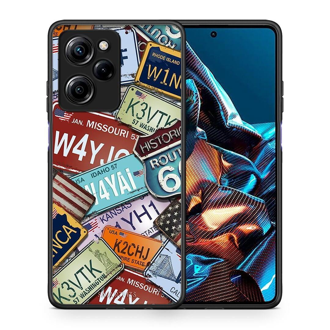 Θήκη Xiaomi Poco X5 Pro 5G Dual Car Plates από τη Smartfits με σχέδιο στο πίσω μέρος και μαύρο περίβλημα | Xiaomi Poco X5 Pro 5G Dual Car Plates Case with Colorful Back and Black Bezels