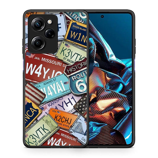 Θήκη Xiaomi Poco X5 Pro 5G Dual Car Plates από τη Smartfits με σχέδιο στο πίσω μέρος και μαύρο περίβλημα | Xiaomi Poco X5 Pro 5G Dual Car Plates Case with Colorful Back and Black Bezels