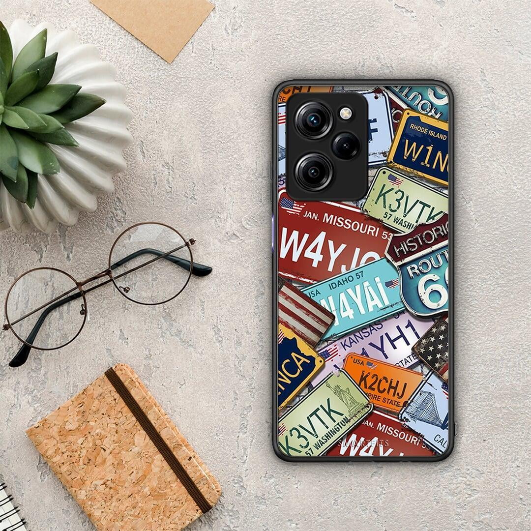 Θήκη Xiaomi Poco X5 Pro 5G Dual Car Plates από τη Smartfits με σχέδιο στο πίσω μέρος και μαύρο περίβλημα | Xiaomi Poco X5 Pro 5G Dual Car Plates Case with Colorful Back and Black Bezels