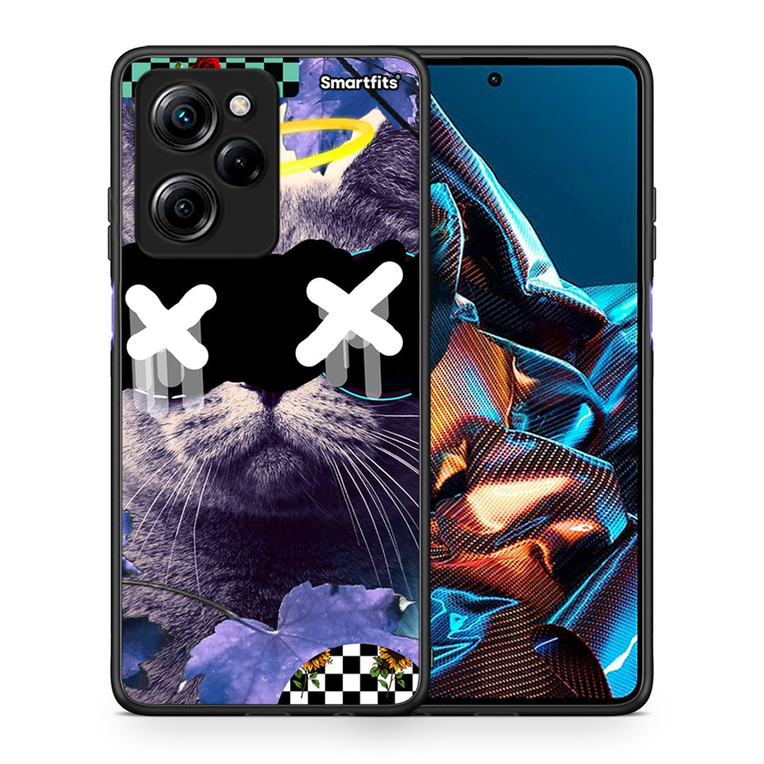 Θήκη Xiaomi Poco X5 Pro 5G Dual Cat Collage από τη Smartfits με σχέδιο στο πίσω μέρος και μαύρο περίβλημα | Xiaomi Poco X5 Pro 5G Dual Cat Collage Case with Colorful Back and Black Bezels