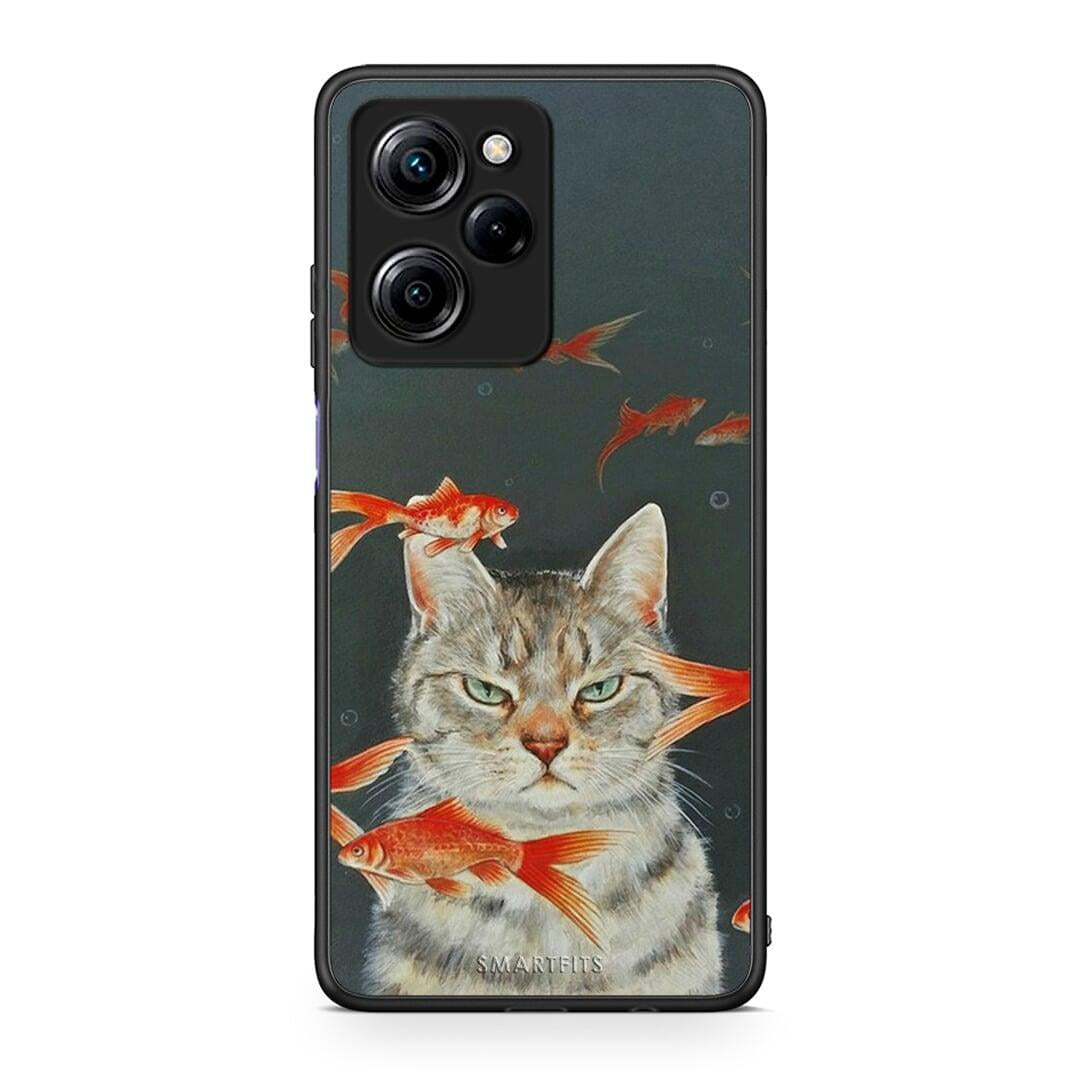 Θήκη Xiaomi Poco X5 Pro 5G Dual Cat Goldfish από τη Smartfits με σχέδιο στο πίσω μέρος και μαύρο περίβλημα | Xiaomi Poco X5 Pro 5G Dual Cat Goldfish Case with Colorful Back and Black Bezels