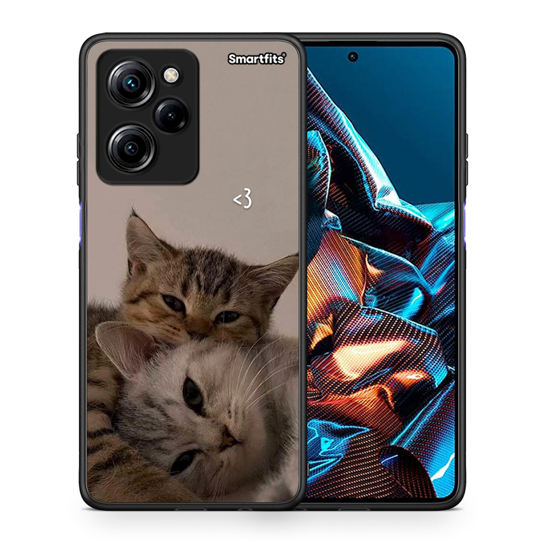 Θήκη Xiaomi Poco X5 Pro 5G Dual Cats In Love από τη Smartfits με σχέδιο στο πίσω μέρος και μαύρο περίβλημα | Xiaomi Poco X5 Pro 5G Dual Cats In Love Case with Colorful Back and Black Bezels