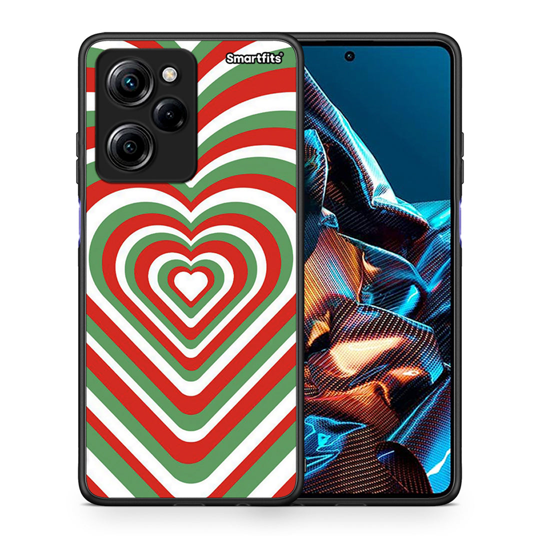 Θήκη Xiaomi Poco X5 Pro 5G Dual Christmas Hearts από τη Smartfits με σχέδιο στο πίσω μέρος και μαύρο περίβλημα | Xiaomi Poco X5 Pro 5G Dual Christmas Hearts Case with Colorful Back and Black Bezels