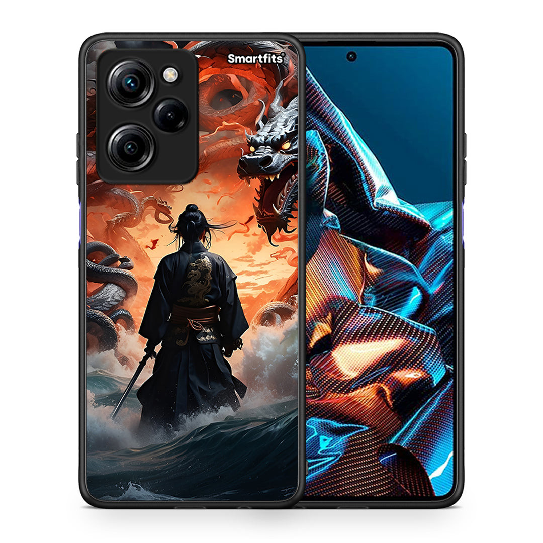 Θήκη Xiaomi Poco X5 Pro 5G Dual Dragons Fight από τη Smartfits με σχέδιο στο πίσω μέρος και μαύρο περίβλημα | Xiaomi Poco X5 Pro 5G Dual Dragons Fight Case with Colorful Back and Black Bezels