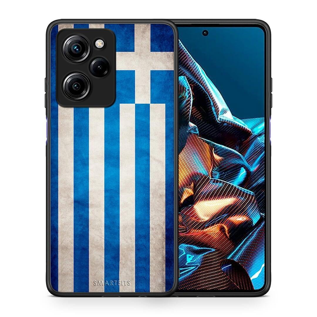 Θήκη Xiaomi Poco X5 Pro 5G Dual Flag Greek από τη Smartfits με σχέδιο στο πίσω μέρος και μαύρο περίβλημα | Xiaomi Poco X5 Pro 5G Dual Flag Greek Case with Colorful Back and Black Bezels