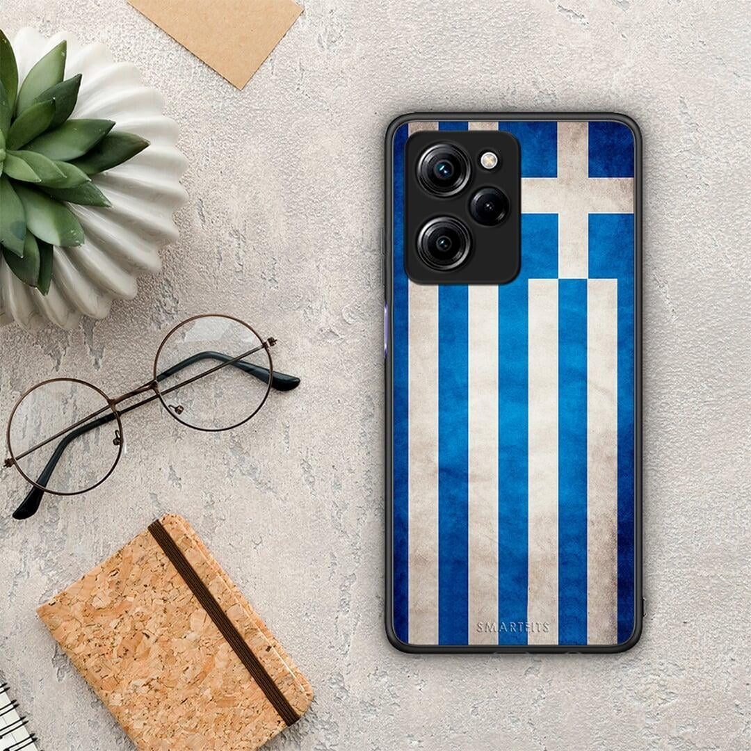 Θήκη Xiaomi Poco X5 Pro 5G Dual Flag Greek από τη Smartfits με σχέδιο στο πίσω μέρος και μαύρο περίβλημα | Xiaomi Poco X5 Pro 5G Dual Flag Greek Case with Colorful Back and Black Bezels