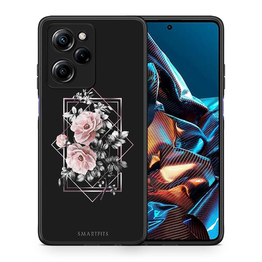 Θήκη Xiaomi Poco X5 Pro 5G Dual Flower Frame από τη Smartfits με σχέδιο στο πίσω μέρος και μαύρο περίβλημα | Xiaomi Poco X5 Pro 5G Dual Flower Frame Case with Colorful Back and Black Bezels