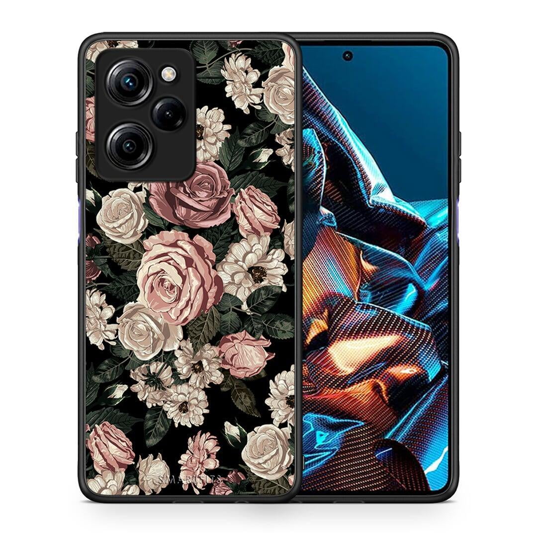Θήκη Xiaomi Poco X5 Pro 5G Dual Flower Wild Roses από τη Smartfits με σχέδιο στο πίσω μέρος και μαύρο περίβλημα | Xiaomi Poco X5 Pro 5G Dual Flower Wild Roses Case with Colorful Back and Black Bezels
