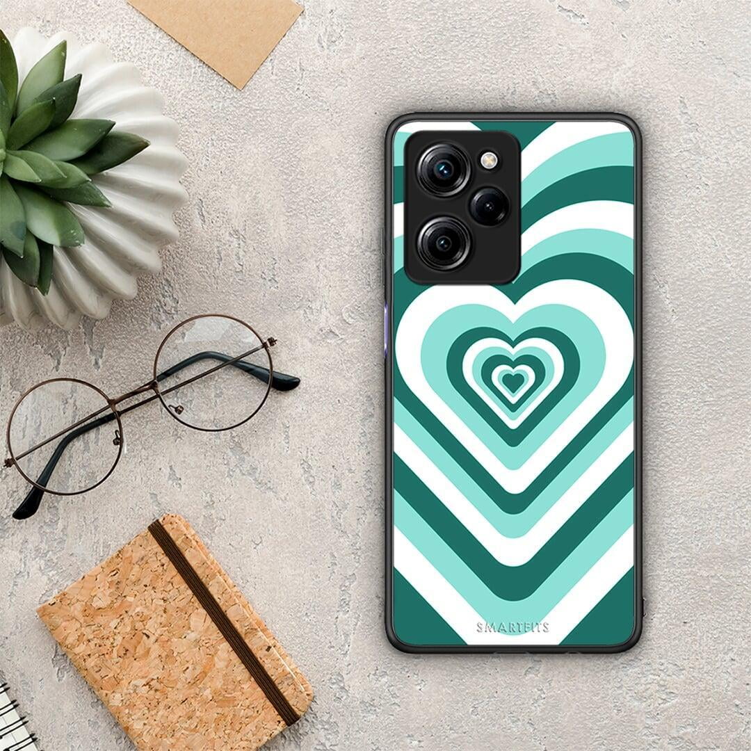 Θήκη Xiaomi Poco X5 Pro 5G Dual Green Hearts από τη Smartfits με σχέδιο στο πίσω μέρος και μαύρο περίβλημα | Xiaomi Poco X5 Pro 5G Dual Green Hearts Case with Colorful Back and Black Bezels