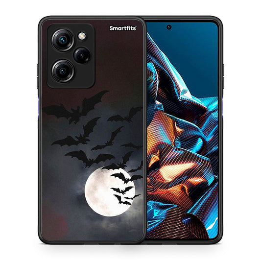 Θήκη Xiaomi Poco X5 Pro 5G Dual Halloween Bat Night από τη Smartfits με σχέδιο στο πίσω μέρος και μαύρο περίβλημα | Xiaomi Poco X5 Pro 5G Dual Halloween Bat Night Case with Colorful Back and Black Bezels