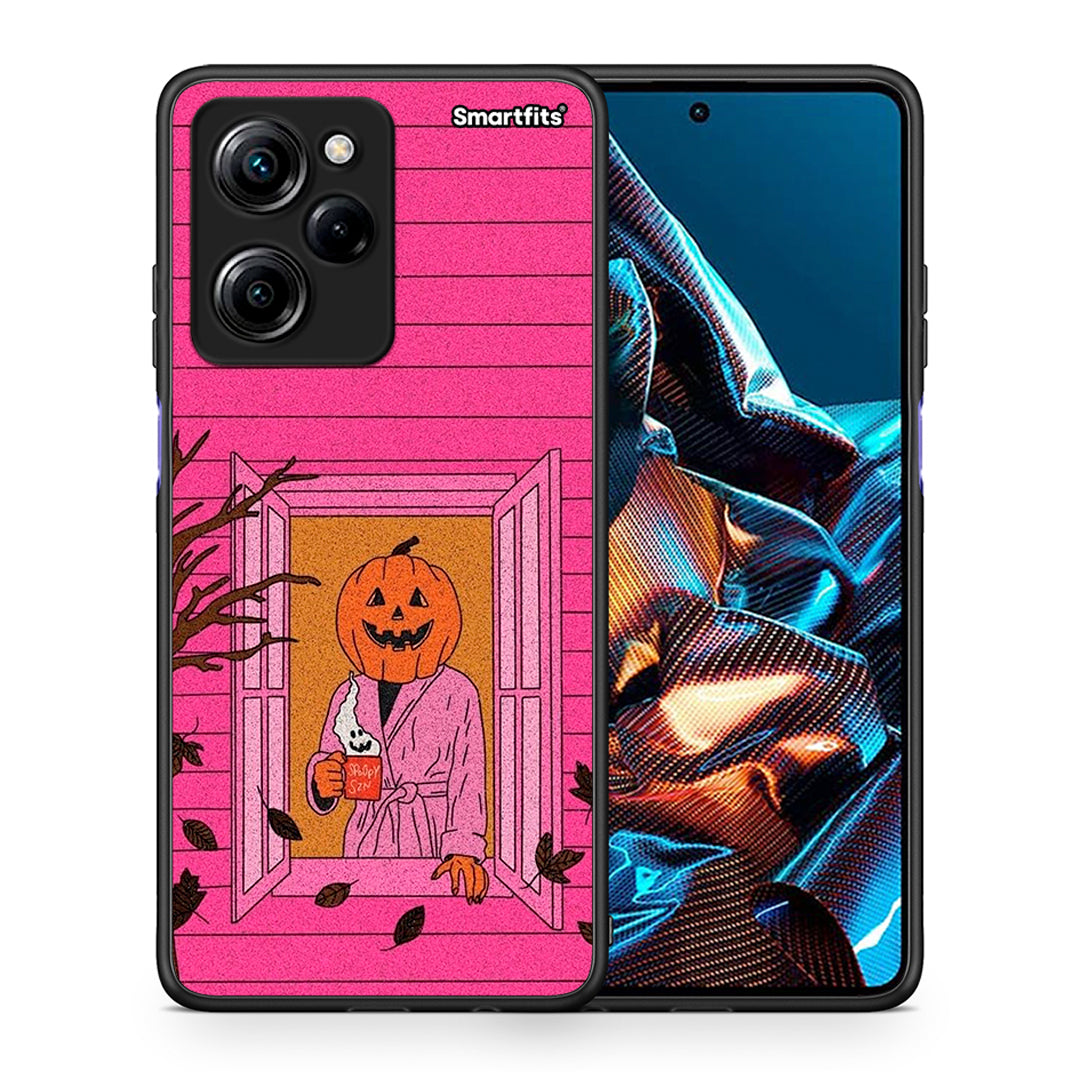 Θήκη Xiaomi Poco X5 Pro 5G Dual Halloween Pumpkin Lady από τη Smartfits με σχέδιο στο πίσω μέρος και μαύρο περίβλημα | Xiaomi Poco X5 Pro 5G Dual Halloween Pumpkin Lady Case with Colorful Back and Black Bezels