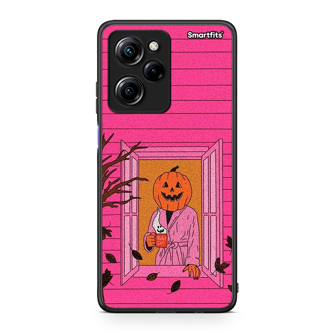 Θήκη Xiaomi Poco X5 Pro 5G Dual Halloween Pumpkin Lady από τη Smartfits με σχέδιο στο πίσω μέρος και μαύρο περίβλημα | Xiaomi Poco X5 Pro 5G Dual Halloween Pumpkin Lady Case with Colorful Back and Black Bezels