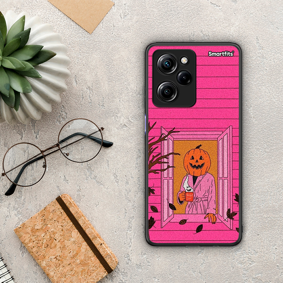 Θήκη Xiaomi Poco X5 Pro 5G Dual Halloween Pumpkin Lady από τη Smartfits με σχέδιο στο πίσω μέρος και μαύρο περίβλημα | Xiaomi Poco X5 Pro 5G Dual Halloween Pumpkin Lady Case with Colorful Back and Black Bezels