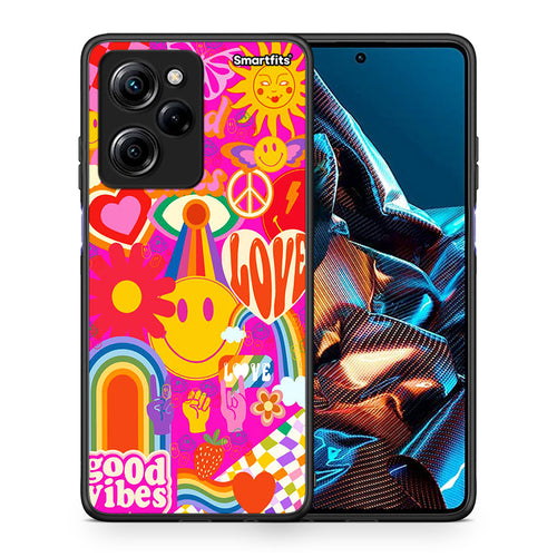 Θήκη Xiaomi Poco X5 Pro 5G Dual Hippie Love από τη Smartfits με σχέδιο στο πίσω μέρος και μαύρο περίβλημα | Xiaomi Poco X5 Pro 5G Dual Hippie Love Case with Colorful Back and Black Bezels