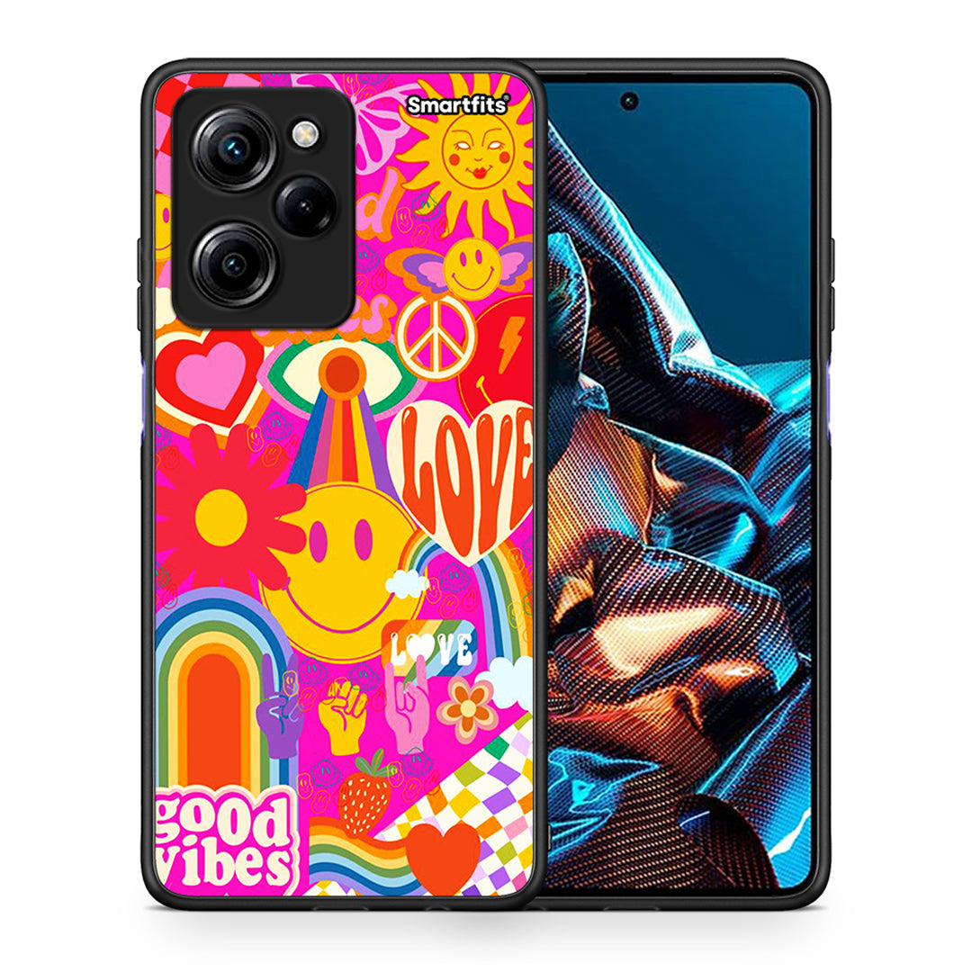 Θήκη Xiaomi Poco X5 Pro 5G Dual Hippie Love από τη Smartfits με σχέδιο στο πίσω μέρος και μαύρο περίβλημα | Xiaomi Poco X5 Pro 5G Dual Hippie Love Case with Colorful Back and Black Bezels