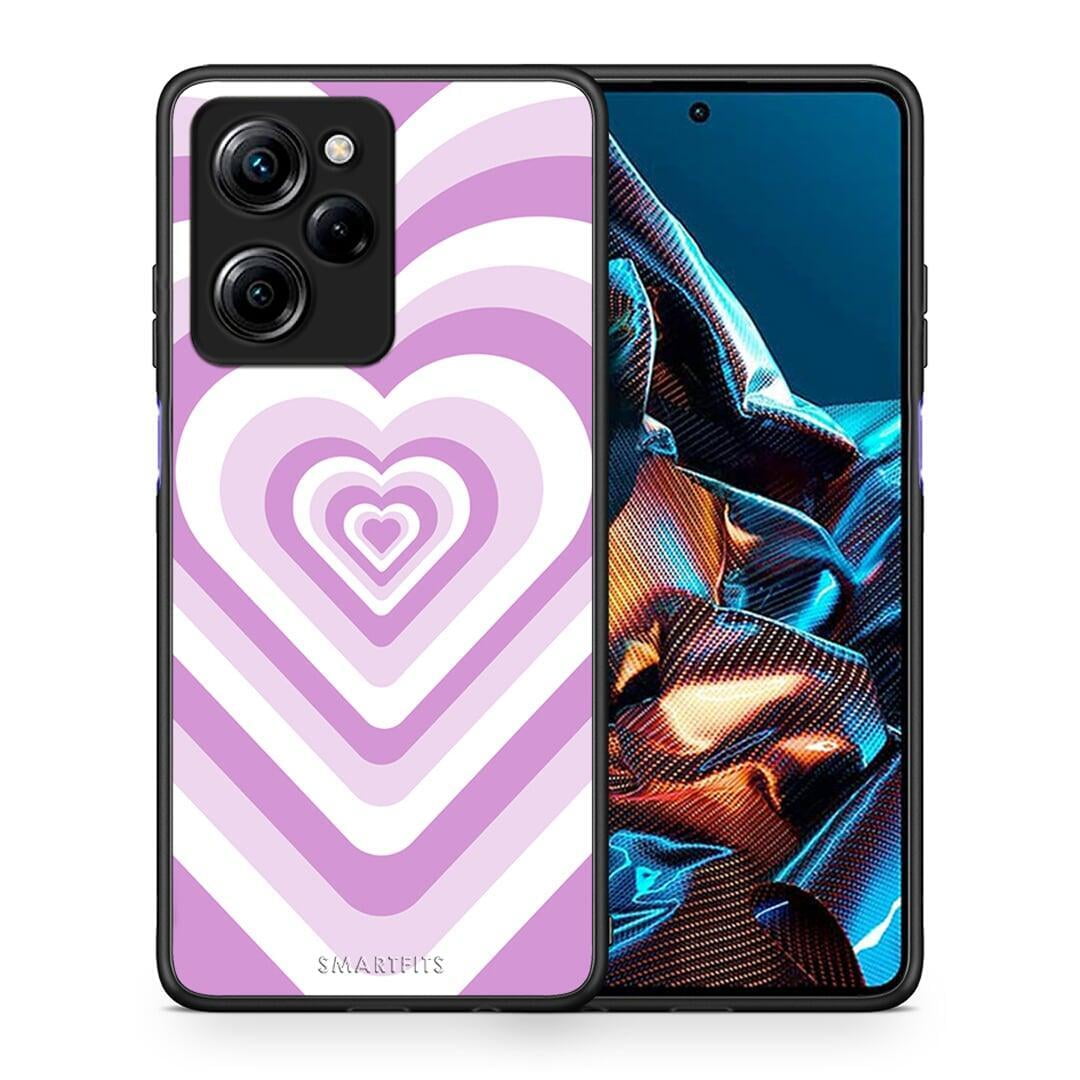 Θήκη Xiaomi Poco X5 Pro 5G Dual Lilac Hearts από τη Smartfits με σχέδιο στο πίσω μέρος και μαύρο περίβλημα | Xiaomi Poco X5 Pro 5G Dual Lilac Hearts Case with Colorful Back and Black Bezels