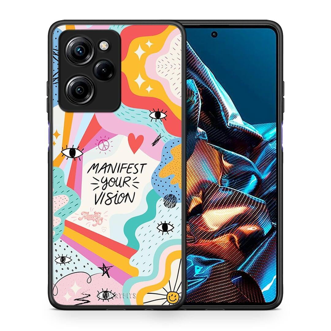 Θήκη Xiaomi Poco X5 Pro 5G Dual Manifest Your Vision από τη Smartfits με σχέδιο στο πίσω μέρος και μαύρο περίβλημα | Xiaomi Poco X5 Pro 5G Dual Manifest Your Vision Case with Colorful Back and Black Bezels