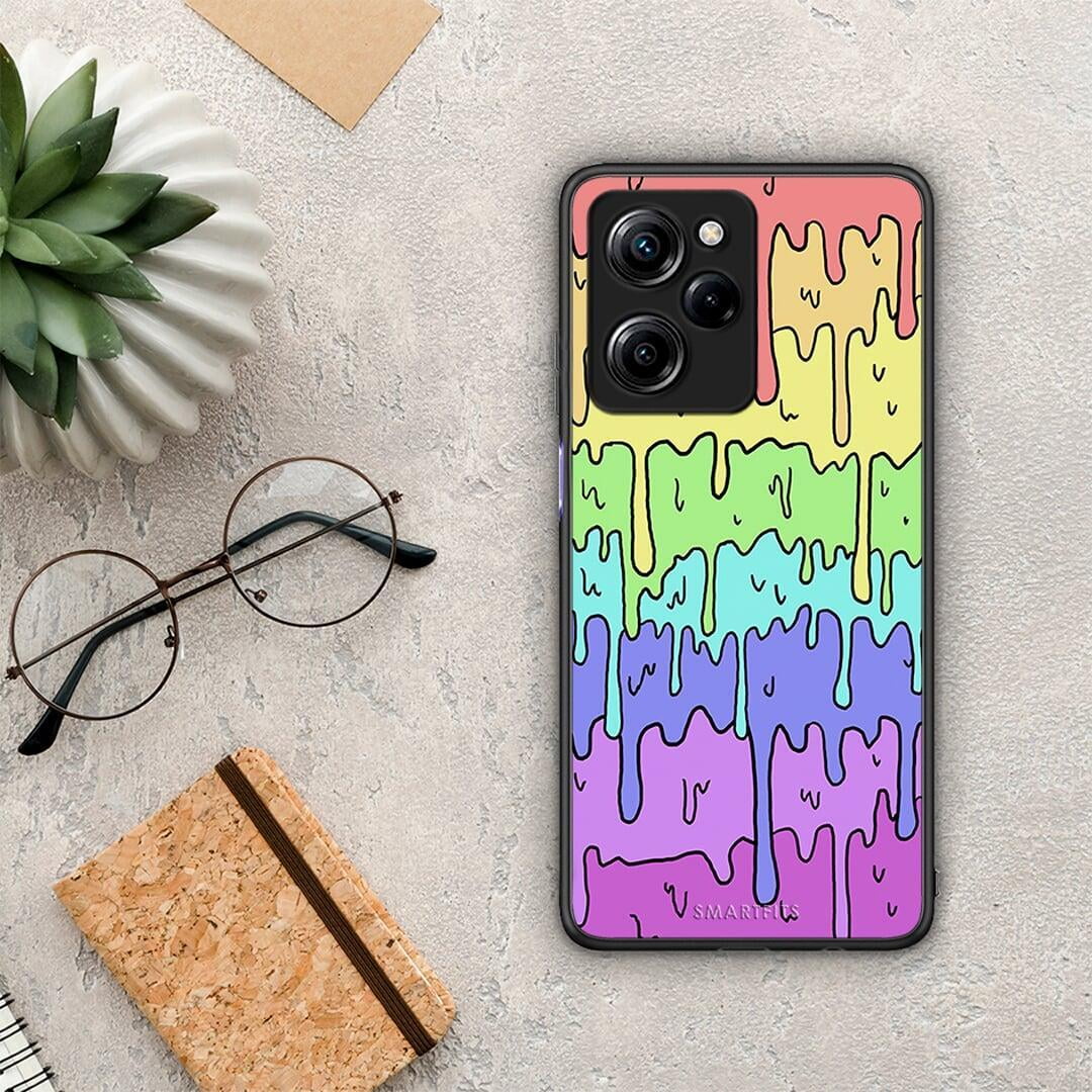 Θήκη Xiaomi Poco X5 Pro 5G Dual Melting Rainbow από τη Smartfits με σχέδιο στο πίσω μέρος και μαύρο περίβλημα | Xiaomi Poco X5 Pro 5G Dual Melting Rainbow Case with Colorful Back and Black Bezels