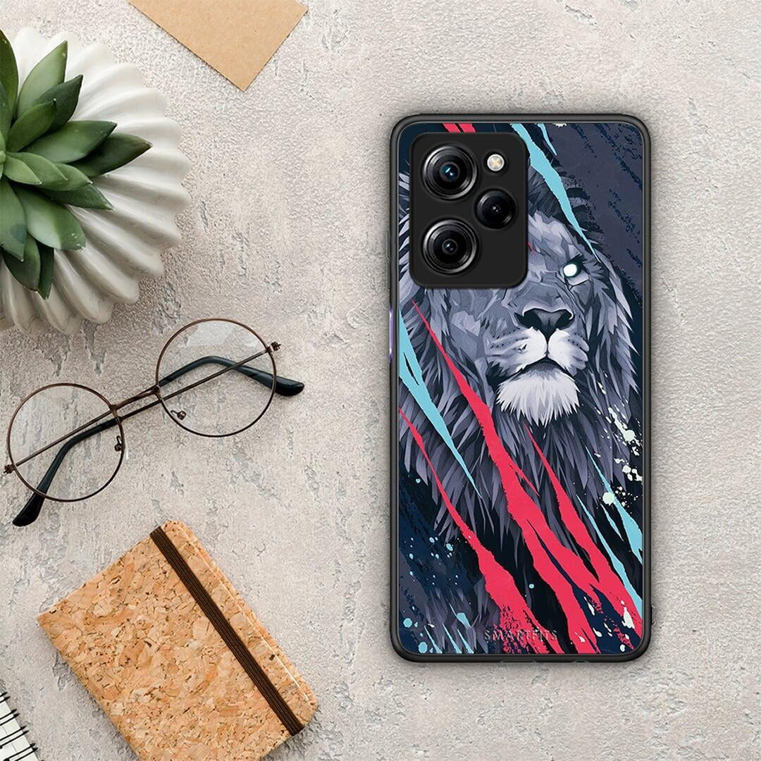 Θήκη Xiaomi Poco X5 Pro 5G Dual PopArt Lion Designer από τη Smartfits με σχέδιο στο πίσω μέρος και μαύρο περίβλημα | Xiaomi Poco X5 Pro 5G Dual PopArt Lion Designer Case with Colorful Back and Black Bezels