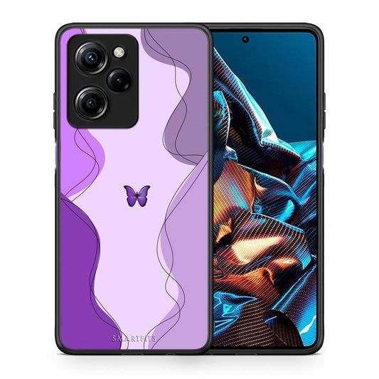 Θήκη Xiaomi Poco X5 Pro 5G Dual Purple Mariposa από τη Smartfits με σχέδιο στο πίσω μέρος και μαύρο περίβλημα | Xiaomi Poco X5 Pro 5G Dual Purple Mariposa Case with Colorful Back and Black Bezels