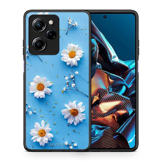 Θήκη Xiaomi Poco X5 Pro 5G Dual Real Daisies από τη Smartfits με σχέδιο στο πίσω μέρος και μαύρο περίβλημα | Xiaomi Poco X5 Pro 5G Dual Real Daisies Case with Colorful Back and Black Bezels