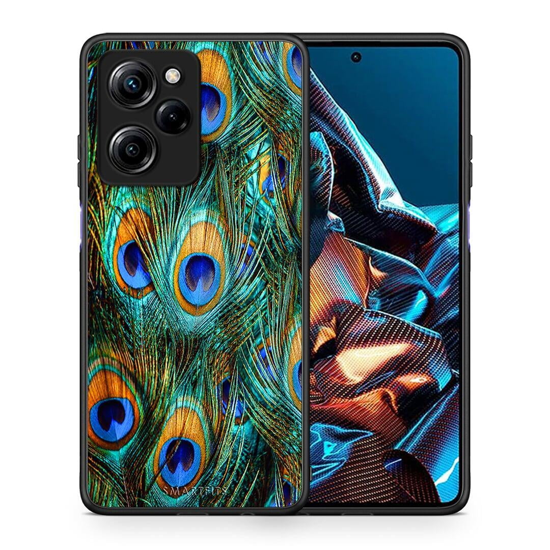 Θήκη Xiaomi Poco X5 Pro 5G Dual Real Peacock Feathers από τη Smartfits με σχέδιο στο πίσω μέρος και μαύρο περίβλημα | Xiaomi Poco X5 Pro 5G Dual Real Peacock Feathers Case with Colorful Back and Black Bezels