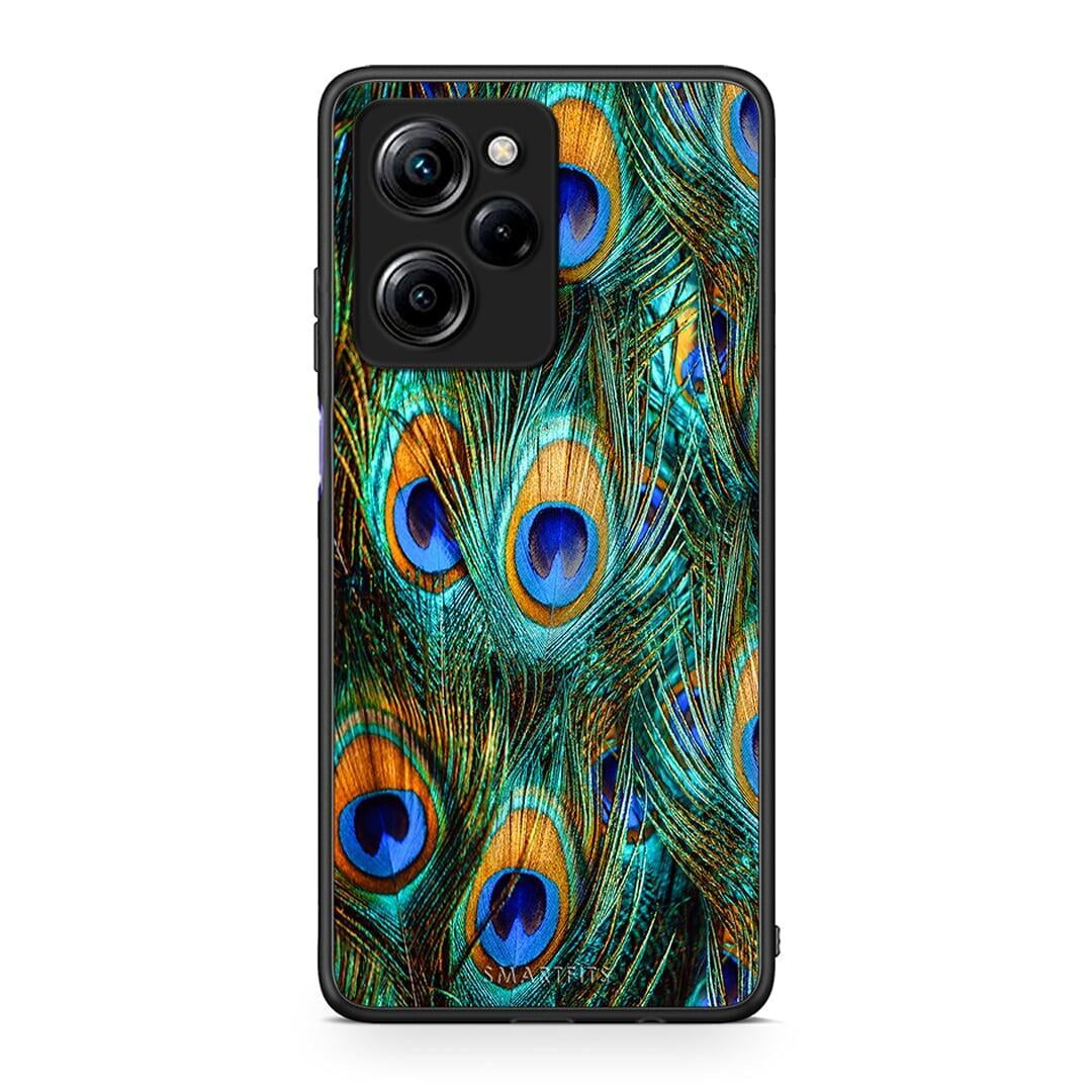 Θήκη Xiaomi Poco X5 Pro 5G Dual Real Peacock Feathers από τη Smartfits με σχέδιο στο πίσω μέρος και μαύρο περίβλημα | Xiaomi Poco X5 Pro 5G Dual Real Peacock Feathers Case with Colorful Back and Black Bezels